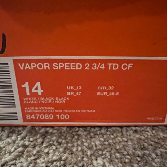 Nike Vapor Speed 2 3/4 TD CF Size 14‎ NEW